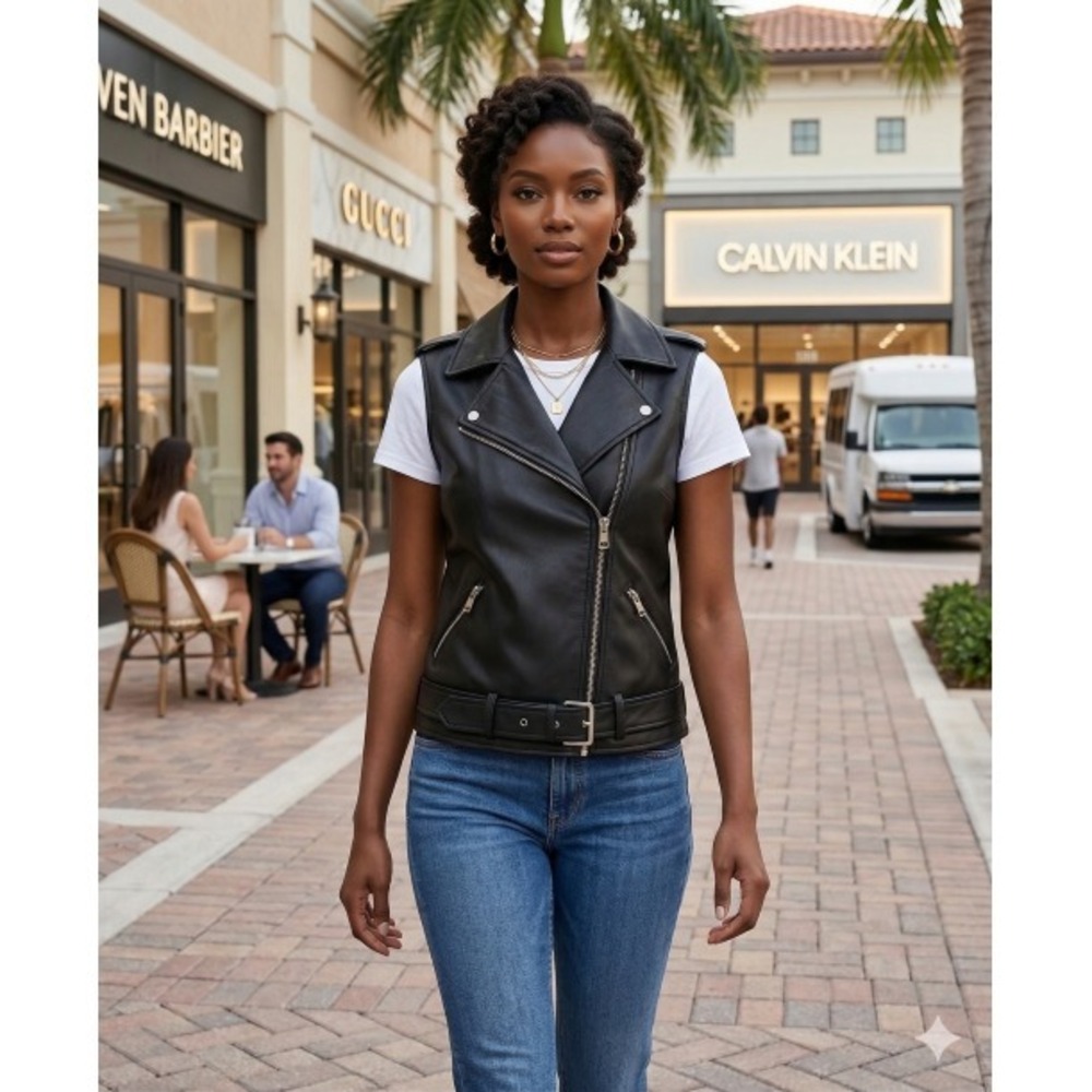 Calvin Klein Jeans Faux Leather Vest in Black, Size M